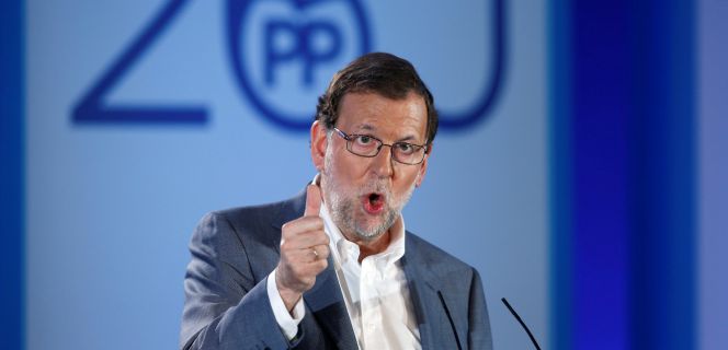 El presidente del Gobierno en funciones, Mariano Rajoy, en la presentación de su programa electoral en Barcelona.