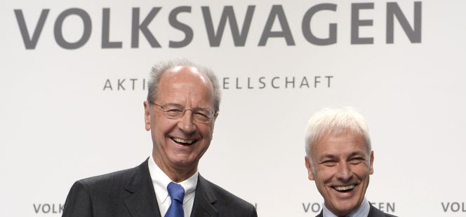 El presidente de Volkswagen, Hans Dieter Pötsch (izquierda) y el consejero delegado, Mathias Müller (derecha).