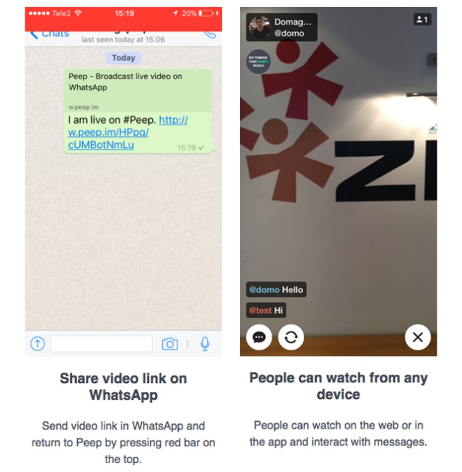 Peep te permitirá emitir tu vida en directo en WhatsApp