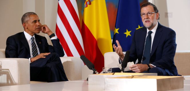 El presidente de EE UU, Barack Obama, y el de España en funciones, Mariano Rajoy, comparecen ante los medios.