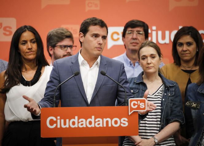 El presidente del partido, Albert Rivera, durante una rueda de prensa