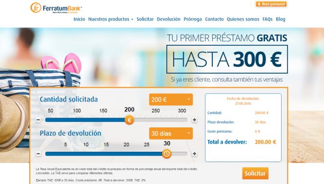 Actual página web de Ferratum Bank.