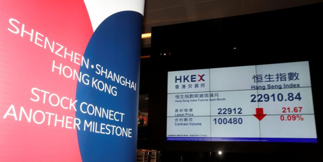 Pantalla en la Bolsa de Hong Kong.