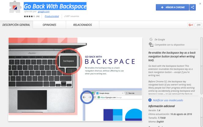 Extensión Go Back With Backspace