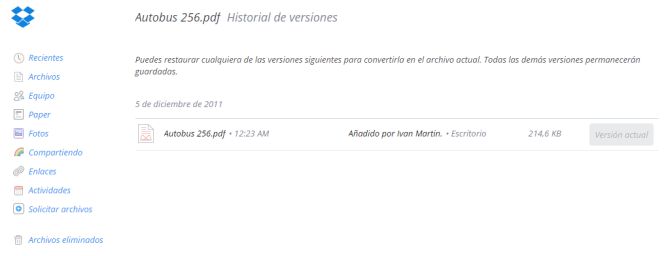 Historial en Dropbox
