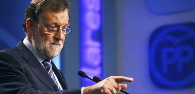 El líder del PP, Mariano Rajoy, durante la rueda de prensa ofrecida tras el Comité Ejecutivo Nacional del partido reunido hoy en la sede de la calle Génova, en Madrid.
