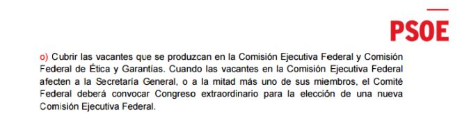 Captura de parte del artículo 36 de los estatutos del PSOE.