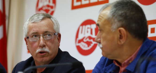 Los secretarios generales de UGT, Pepe Álvarez y de CCOO, Ignacio Fernández Toxo.