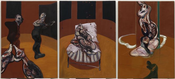 'Tres estudios para una crucifixión' (1962), tríptico del pintor Francis Bacon y expuesta desde hoy en el Museo Guggenheim de Bilbao.