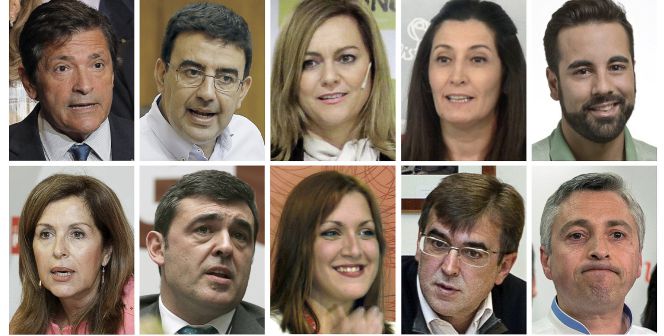 El Comité Federal del PSOE ha aprobado por asentimiento que una comisión gestora se haga cargo del partido tras la dimisión del hasta ahora secretario general, Pedro Sánchez. De izquierda a dcha, arriba, el presidente, Javier Fernández (Asturias), y los vocales, Mario Jiménez Díaz (Andalucía), María Jesús Serrano Jiménez (Andalucía), Ascensión Godoy (Extremadura), José Enrique Muñoz Lladró (Valencia); y abajo, María Dolores Padrón Rodríguez (Canarias), Ricardo Cortés Lastra (Cantabria), Soraya Vega Prieto (Extremadura), Francesc Antich Oliver (Baleares), y Francisco Ocón Pascual (La Rioja).