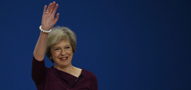 La primera ministra británica, Theresa May, antes de pronunciar su discurso en la clausura del congreso anual del Partido Conservador en Birmingham (Inglaterra, Reino Unido).