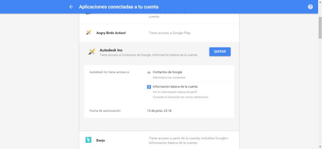 Aplicaciones con acceso a la cuenta de Google