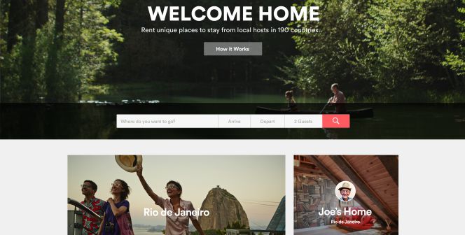 Página de inicio de Airbnb.