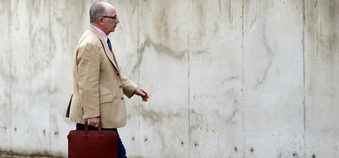 El expresidente de Caja Madrid y de Bankia, Rodrigo Rato, a su llegada esta mañana a la Audiencia Nacional en San Fernando de Henares.