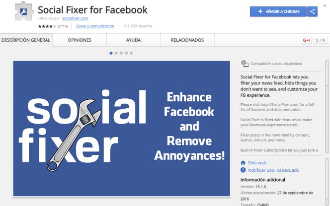 Extensión Social Fixer par Google Chrome
