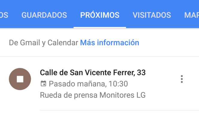 Apartado Próximos en Google Maps