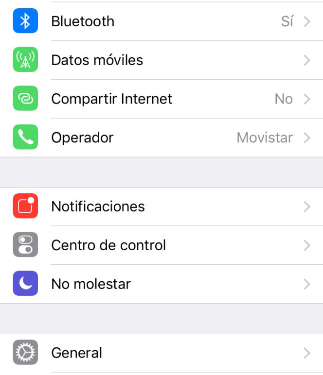 Opción No molestar en los Ajustes