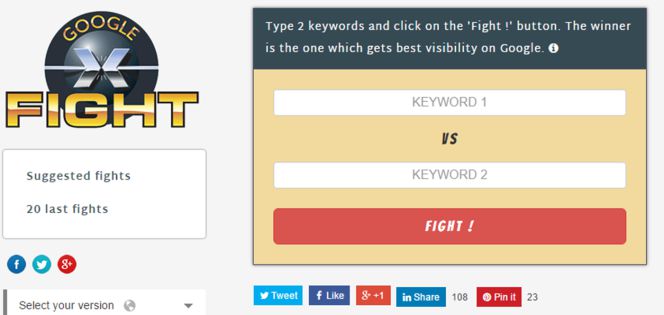 Interfaz de Google Fight