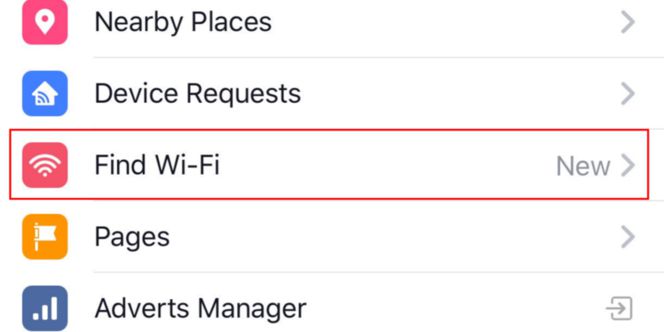 Encontrar WiFi en Facebook en menú de aplicación