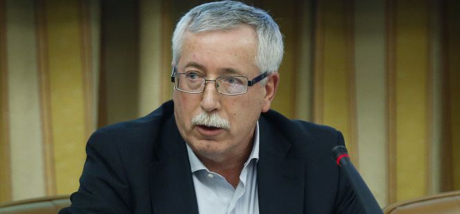 El secretario general de CCOO, Ignacio Fernández Toxo, durante su comparecencia en la comisión de seguimiento del Pacto de Toledo.