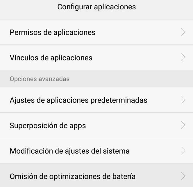 Opciones de aplicaciones en Android