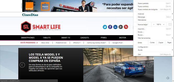 Menú de opciones de Chrome