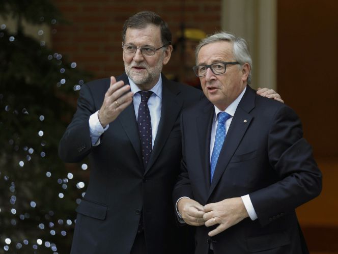 Imagen de la visita del presidente de la Comisión Europea, Jean Claude Juncker del Gobierno, al Palacio de la Moncloa.