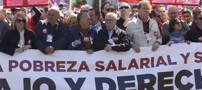 Cabecera de la manifestación del pasado 1 de mayo en Madrid.