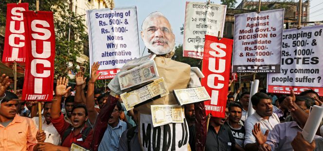Protesta contra la eliminación de billetes en India, en Calcuta en noviembre pasado.