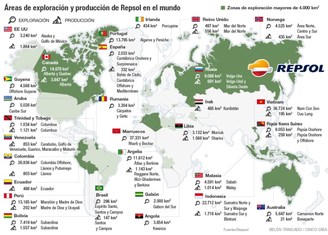 Áreas de exploración y producción de Repsol en el mundo