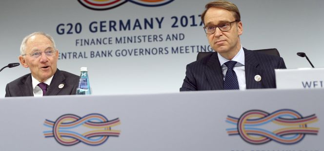 El presidente del Bundesbank, Jens Weidmann, y el ministro de Finanzas alemán, Wolfgang Schaeuble.
