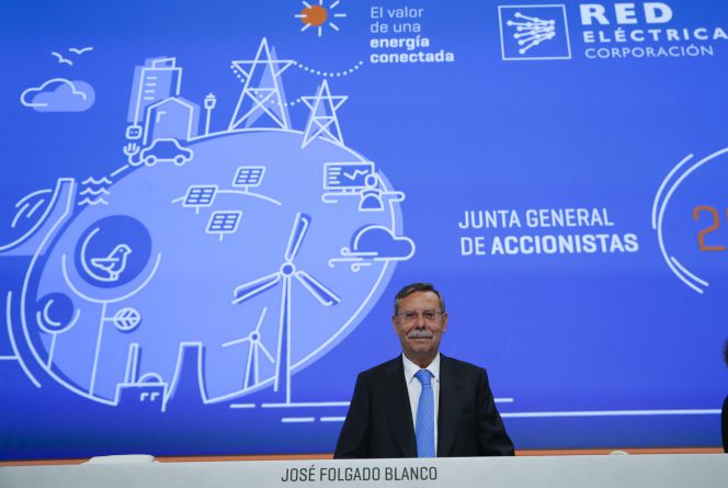 El presidente de la REE, José Folgado Blanco, durante la junta de Accionistas celebrada hoy en Madrid.