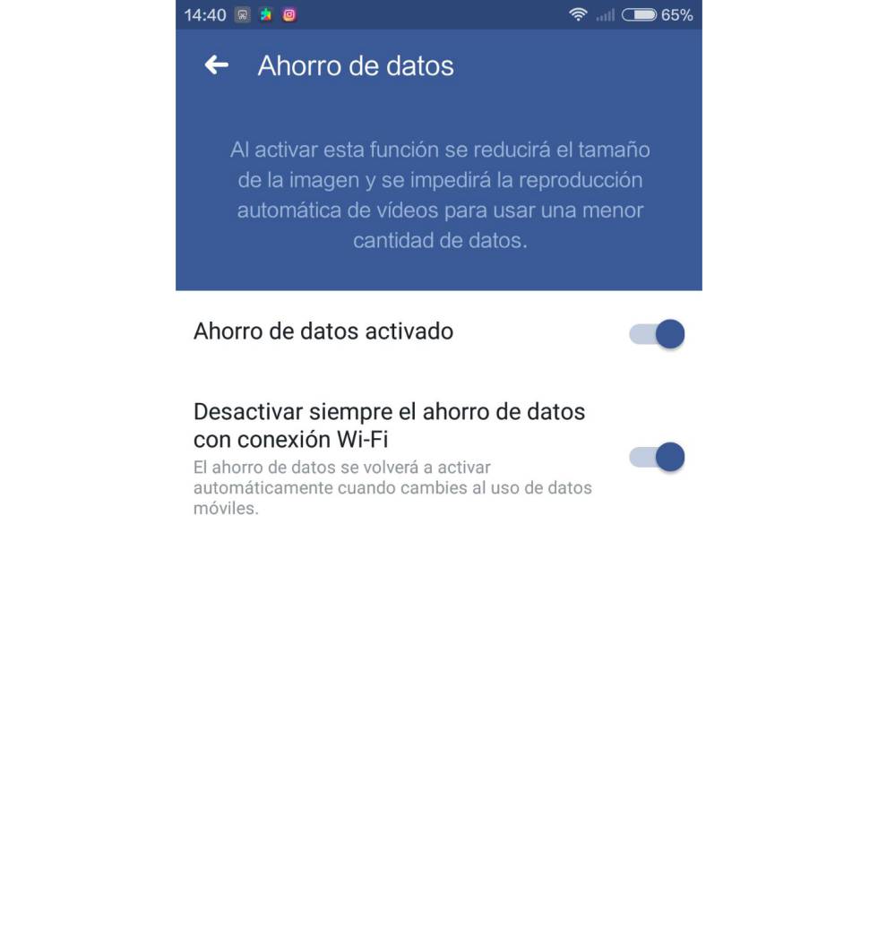 ahorro Datos Facebook