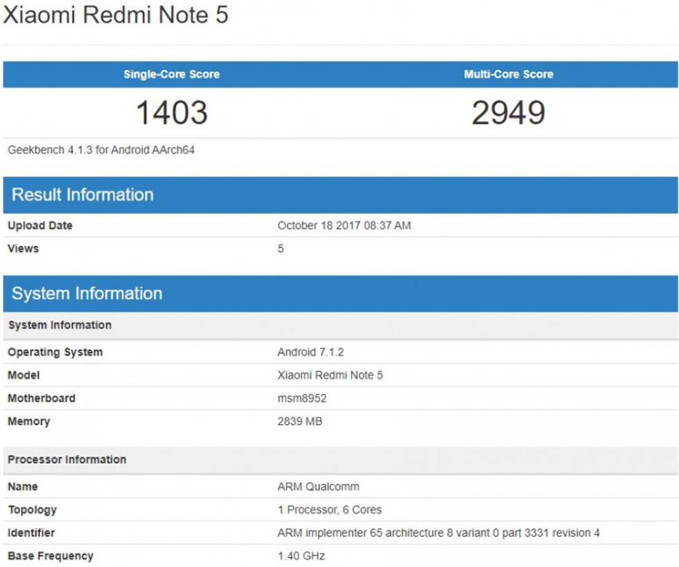 Xiaomi Redmi Note 5