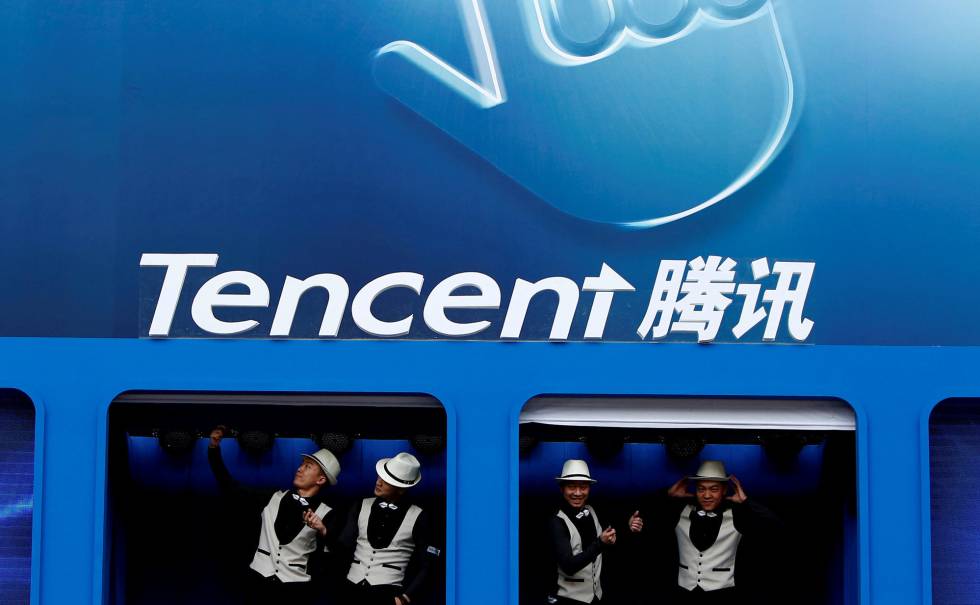 Logo de Tencent en una conferencia en Pekín.