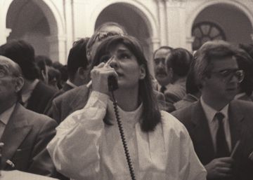 Parqué de la Bolsa de Madrid en la década 70.