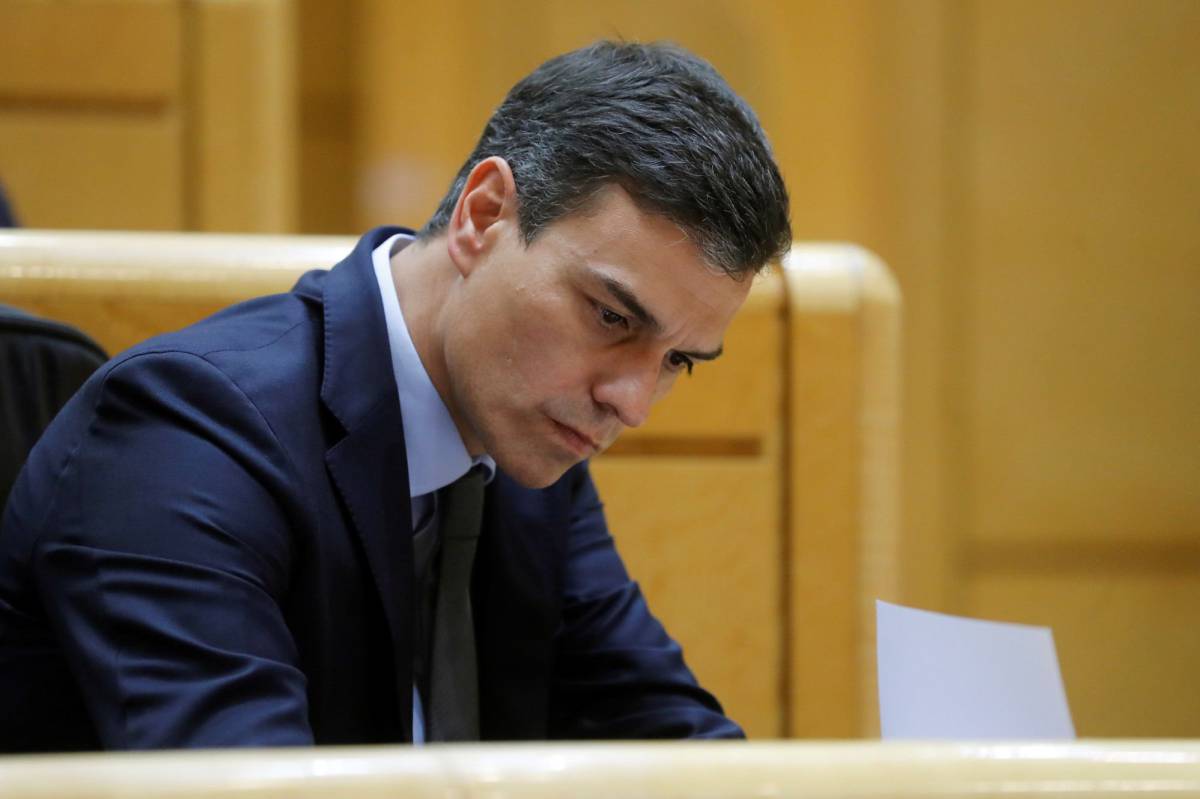 El presidente del Gobierno, Pedro Sánchez, durante su asistencia al pleno del Senado