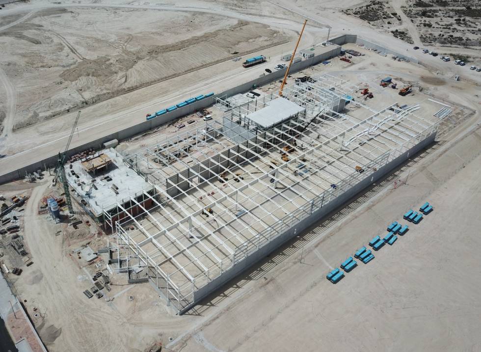 Imagen aérea de las obras de construcción de la nueva planta de producción de Alvalle, en Alcantarilla (Murcia)