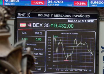 Vista de un panel de la Bolsa de Madrid.