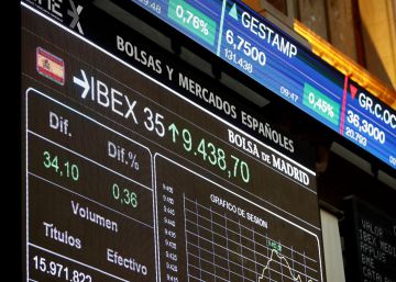 Panel de cotizaciones en la Bolsa de Madrid.