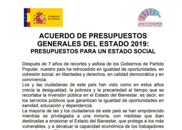 Texto íntegro del acuerdo para los Presupuestos 2019 Texto íntegro del acuerdo para los Presupuestos 2019