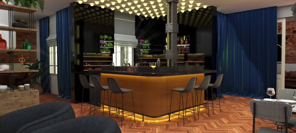 Barra de bar del nuevo espacio urbano en uno de los distritos financieros de Madrid.