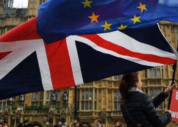 Activistas proeuropeos se manifiestan delante del Parlamento en Londres.