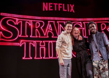 Tres de los protagonistas de la serie 'Stranger Things', producida por Netflix, en la ComiCon Argentina 2018.