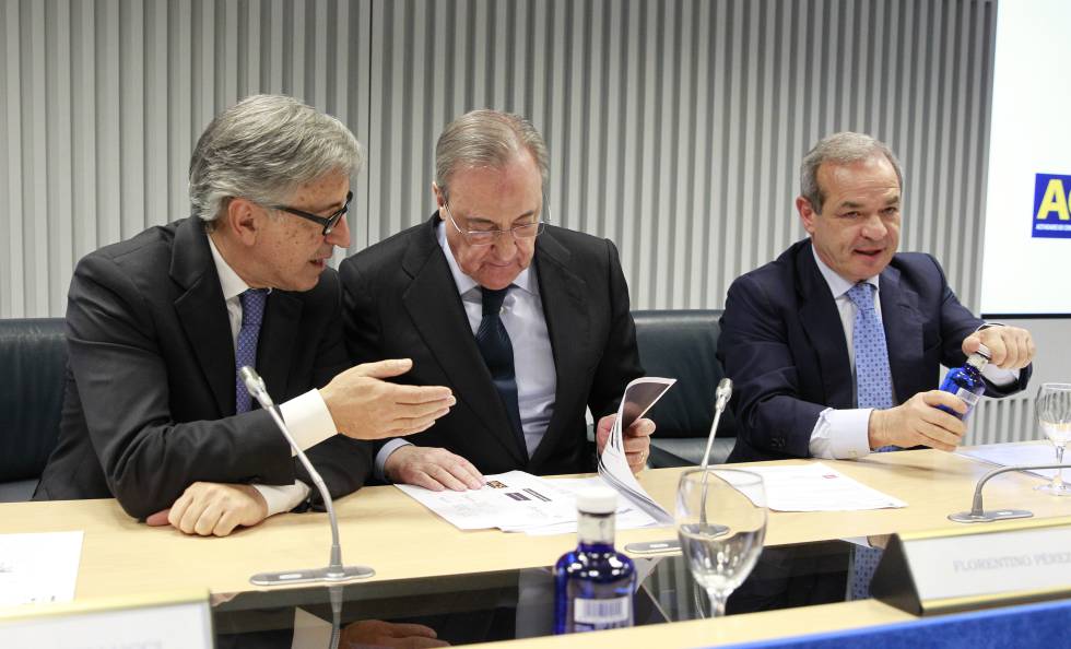 Giovanni Castellucci, Florentino Perez y Marcelino Fernandez.