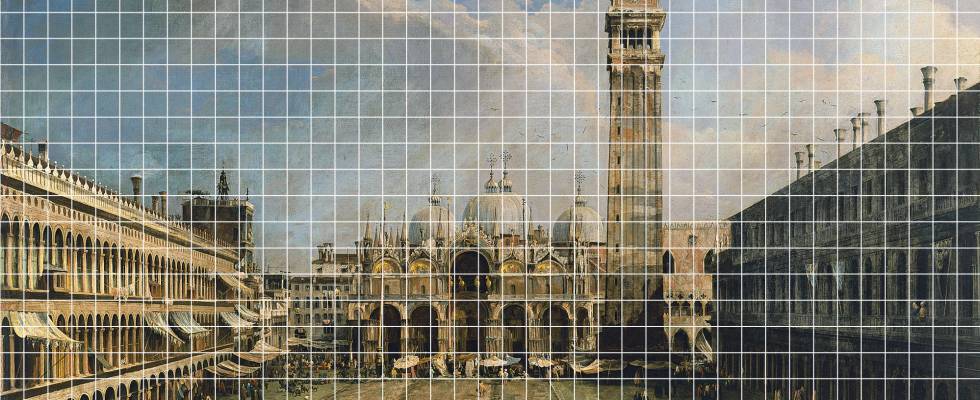 Parte del Canaletto, dividido en 1.000 partes antes de la campaña de donaciones.