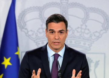 El presidente del Gobierno, Pedro Sánchez, durante su comparecencia antes los medios en el Palacio de La Moncloa