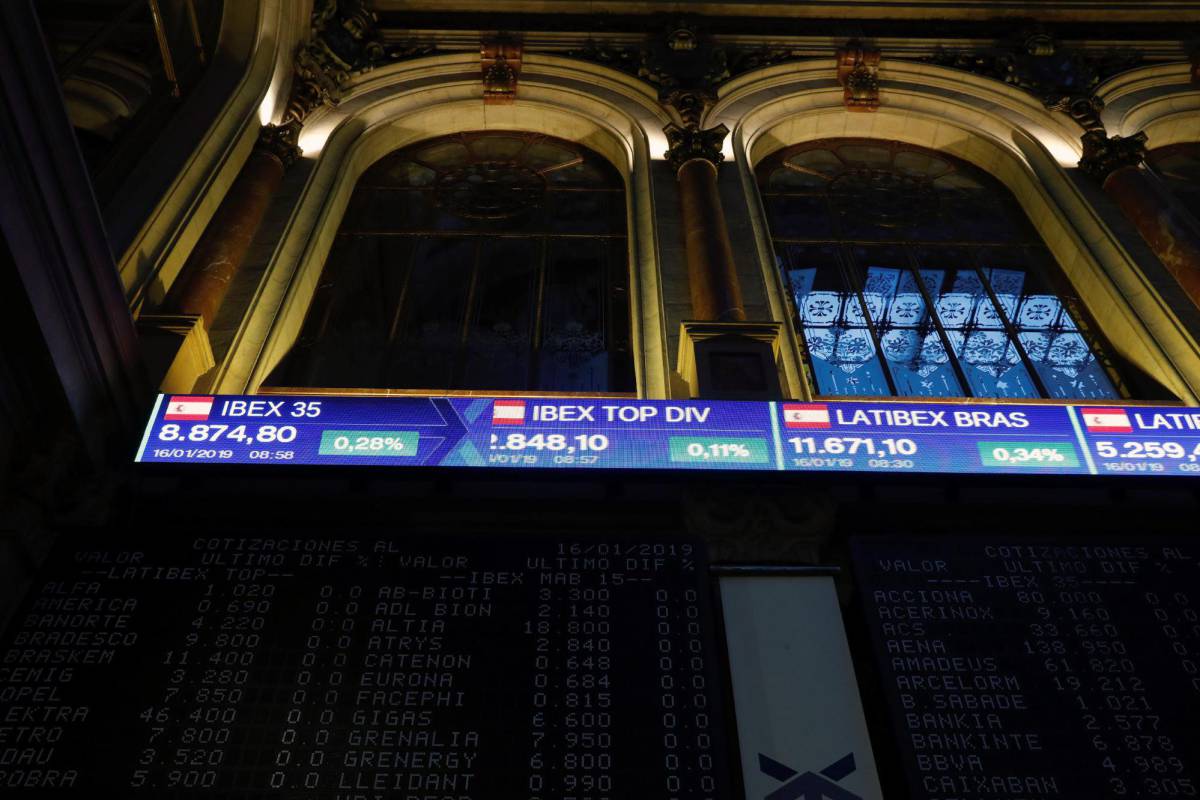 Vista de un panel de la Bolsa de Madrid