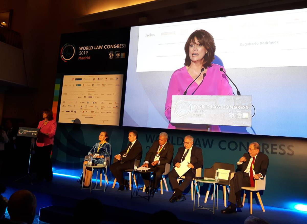 Dolores Delgado durante su intervención en la inauguración del World Law Congress el pasado 19 de febrero de 2019.