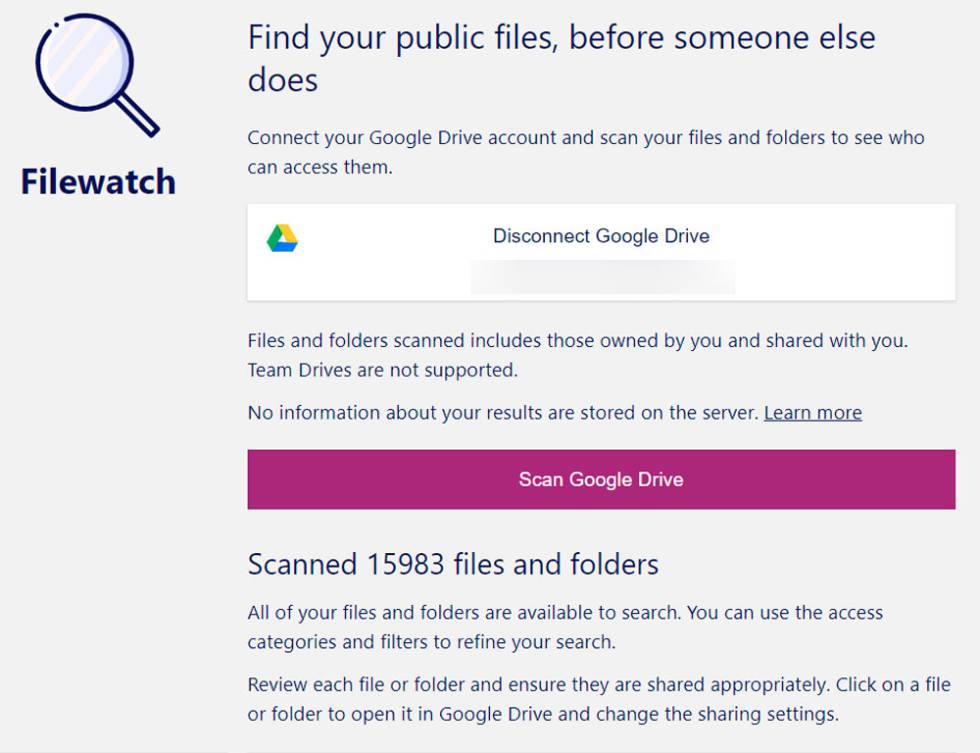 Un escaneo de archivos de Filewatch